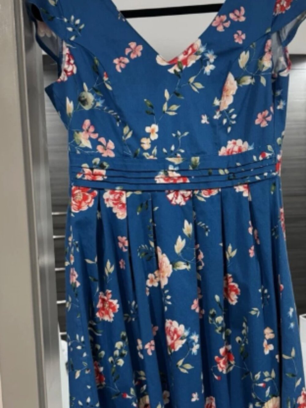 Women's Blue Floral dress, Short Sleeve Size S To M